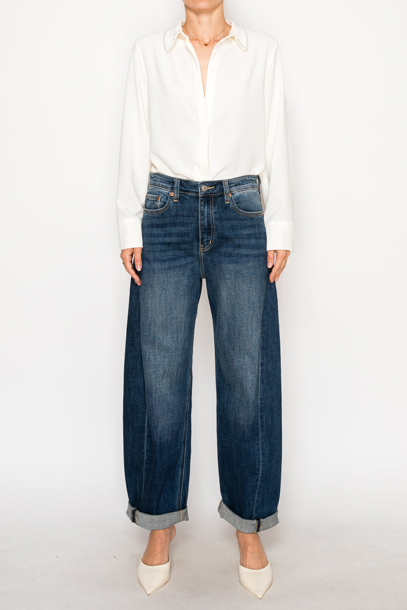 MARGAUX RELAXED TAPERED DARK WASH BARREL JEANS